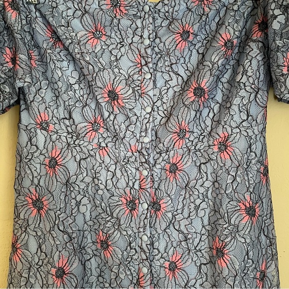 Avec Les Filles Blue Floral Off Shoulder Button Down Lace Dress - Picture 4 of 9